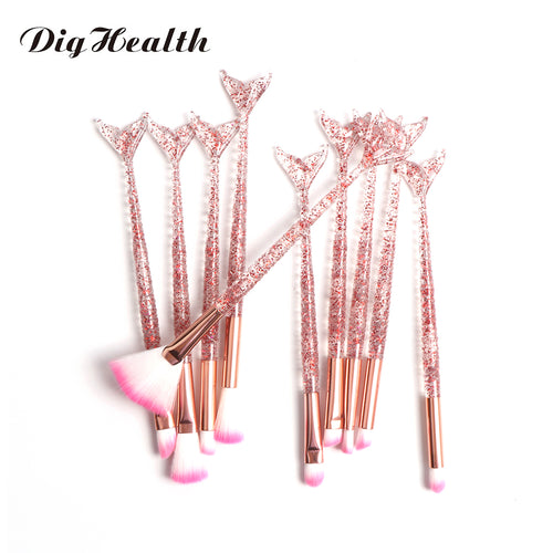 10pcs Mermaid Brush Foundation Powder Eyeshadow Eyeliner Makeup Brushes Eyebrow Blush Lip Make Up Brush Set