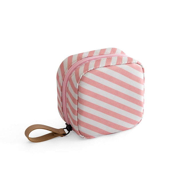 1pc Travel Mini Solid Stripe Toiletry Flamingo Cosmetic Bag Make up Storage Bag Organizer Cactus Cosmetic Case Beauty Makeup Bag