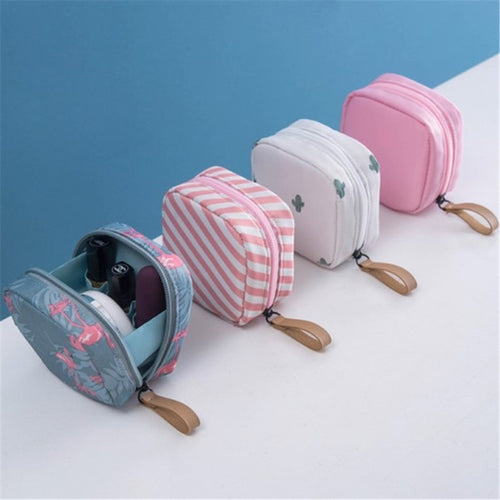 1pc Travel Mini Solid Stripe Toiletry Flamingo Cosmetic Bag Make up Storage Bag Organizer Cactus Cosmetic Case Beauty Makeup Bag