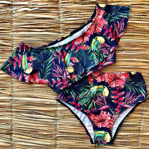 2019 New Sexy High Waist Bikini Swimwear Women Swimsuit Off Shoulder Bathing Suit Biquini Ruffle Brazilian Bikini Set Beachwear