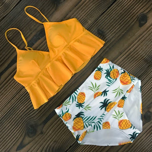 2019 New Sexy High Waist Bikini Swimwear Women Swimsuit Push Up Ruffle Bathing Suit Biquini Plus Size Swimwear Female Beach Wear