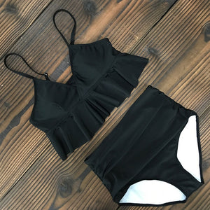 2019 New Sexy High Waist Bikini Swimwear Women Swimsuit Push Up Ruffle Bathing Suit Biquini Plus Size Swimwear Female Beach Wear