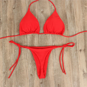 2pcs Bikini Set Padded Bra Women Push-up Triangle Solid Swimwear Bandage Bathing Suit Swimsuit Swimming Suit