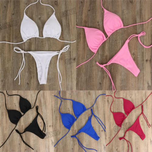 2pcs Bikini Set Padded Bra Women Push-up Triangle Solid Swimwear Bandage Bathing Suit Swimsuit Swimming Suit