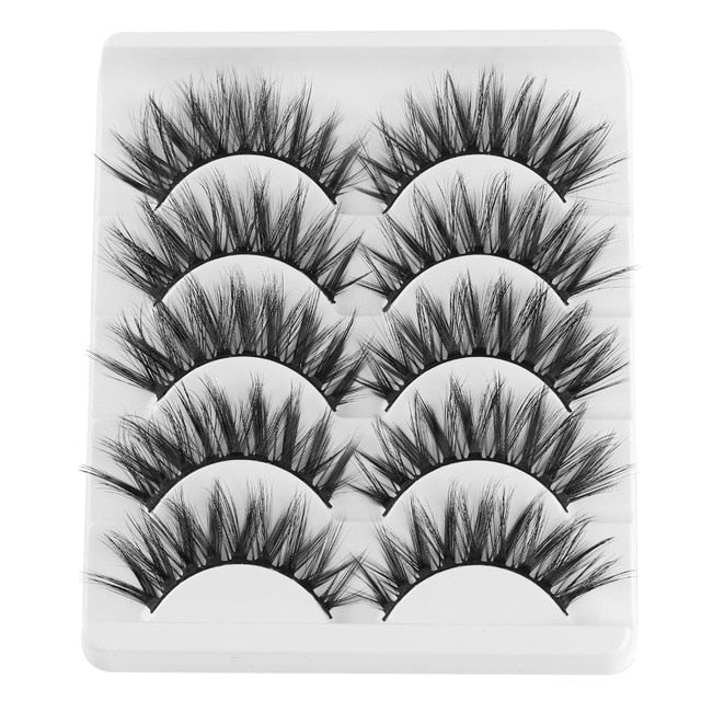 5 Pairs 2 Styles 3D Faux Mink Hair Soft False Eyelashes Fluffy Wispy Thick Lashes Handmade Soft Eye Makeup Extension Tools