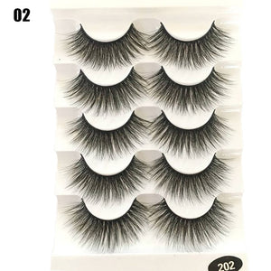 5 Pairs 2 Styles 3D Faux Mink Hair Soft False Eyelashes Fluffy Wispy Thick Lashes Handmade Soft Eye Makeup Extension Tools