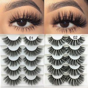 5 Pairs 2 Styles 3D Faux Mink Hair Soft False Eyelashes Fluffy Wispy Thick Lashes Handmade Soft Eye Makeup Extension Tools