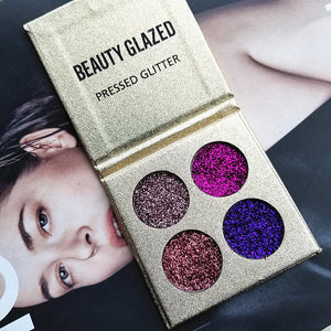 BEAUTY GLAZED Makeup Palette 4 Color Glitters Diamond Eyeshadow Palette Long-lasting Easy to Wear Shimmer Eye Shadow Pallete