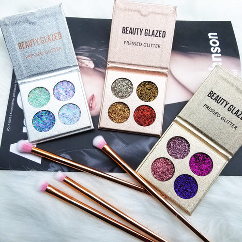BEAUTY GLAZED Makeup Palette 4 Color Glitters Diamond Eyeshadow Palette Long-lasting Easy to Wear Shimmer Eye Shadow Pallete