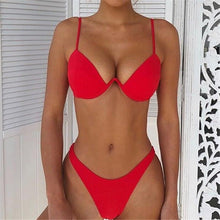 Load image into Gallery viewer, Bikini 2019 Sexy Women Swimwear Brazilian Bikini Push Up Swimsuit Solid Beachwear Bathing Suit Thong Biquini Bikini Set