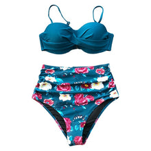 Load image into Gallery viewer, CUPSHE Green Print Bikini Set Women Heart Neck Push Up High-waisted Two Pieces Swimwear 2019 Beach Bathing Suits Swimsuits