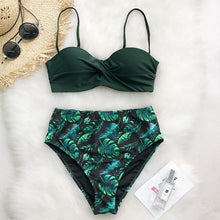 Load image into Gallery viewer, CUPSHE Green Print Bikini Set Women Heart Neck Push Up High-waisted Two Pieces Swimwear 2019 Beach Bathing Suits Swimsuits