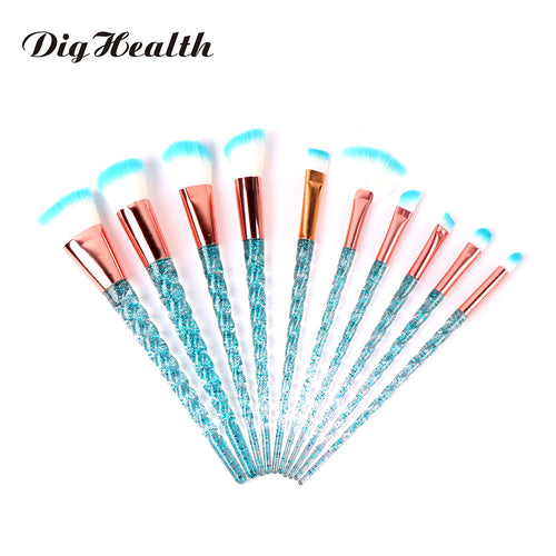 Dighealth 10pcs Unicorn Makeup Brushes Set Crystal Spiral Handle Foundation Blending Powder Crease Make Up Brush Cosmetic Tools