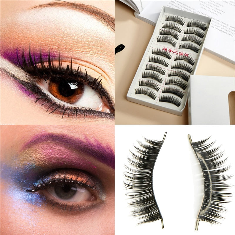 Fashion Dense Fake Eyelashes 10 Pairs Packed Naturally Encrypted Black Stem Eyelashes