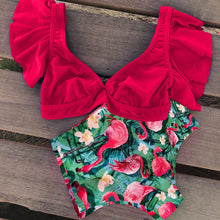 Load image into Gallery viewer, Floral Ruffled Hem Bikini Set Women Flora V-neck High-waisted Two Piece Swimsuit 2018 Girl Beach Bathing Suit Swimwear Biquinis