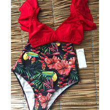 Load image into Gallery viewer, Floral Ruffled Hem Bikini Set Women Flora V-neck High-waisted Two Piece Swimsuit 2018 Girl Beach Bathing Suit Swimwear Biquinis