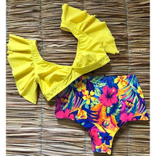 Load image into Gallery viewer, Floral Ruffled Hem Bikini Set Women Flora V-neck High-waisted Two Piece Swimsuit 2018 Girl Beach Bathing Suit Swimwear Biquinis