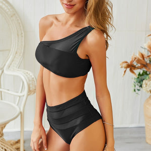 INGAGA Bikinis 2019 One Shoulder Swimsuit Ruffle Swimwear Women Solid Swimming Suit for Women Sexy biquini Beachwear