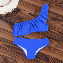 Load image into Gallery viewer, INGAGA Bikinis 2019 One Shoulder Swimsuit Ruffle Swimwear Women Solid Swimming Suit for Women Sexy biquini Beachwear