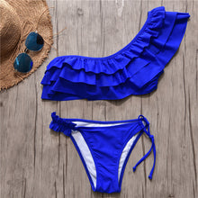 Load image into Gallery viewer, INGAGA Bikinis 2019 One Shoulder Swimsuit Ruffle Swimwear Women Solid Swimming Suit for Women Sexy biquini Beachwear