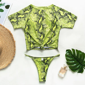 Knot crop top bikini 2019 Leopard swimwear women bathers Yellow push up swimsuit female T-shirt thong bikini sexy bathing suit