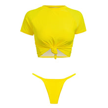 Load image into Gallery viewer, Knot crop top bikini 2019 Leopard swimwear women bathers Yellow push up swimsuit female T-shirt thong bikini sexy bathing suit