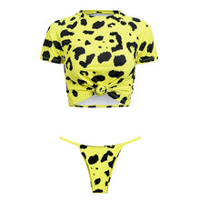 Load image into Gallery viewer, Knot crop top bikini 2019 Leopard swimwear women bathers Yellow push up swimsuit female T-shirt thong bikini sexy bathing suit