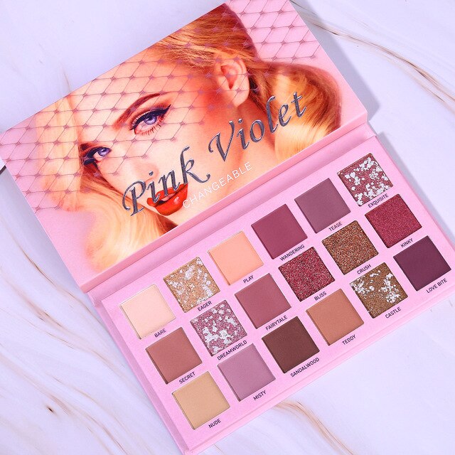 Pink Violet Nude Eye Shadow Palette 18 Color Eyeshadow with Brush Shimmer Matte Glitter Waterproof Makeup Pallete