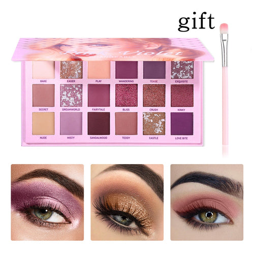 Pink Violet Nude Eye Shadow Palette 18 Color Eyeshadow with Brush Shimmer Matte Glitter Waterproof Makeup Pallete