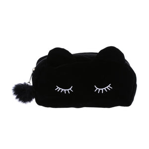Portable Cartoon Cat Makeup Bag Coin Storage Case Travel Makeup Flannel Pouch Cute Cosmetic Bag Cases For Women Girls