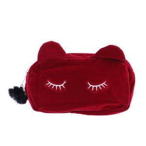 Portable Cartoon Cat Makeup Bag Coin Storage Case Travel Makeup Flannel Pouch Cute Cosmetic Bag Cases For Women Girls
