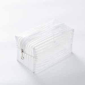 Portable Waterproof Transparent Makeup Bag Fashion Striped Zipper Cosmetic Organizer Women Travel Toiletry Bag