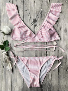 Push up Bikini Set Women Halter Ruffle Biquini Swimwear Low Waist Sexy Swimsuit Women Beach Bathing Beachwear Bandage Bikini Set