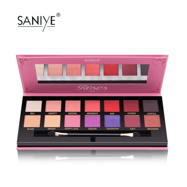 SANIYE 14Colors Longlasting Glitter Eyeshadow pallete Colorful Eyeshadow pallette Eyes Cosmetic Rose Makeup Palette T067