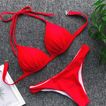 Load image into Gallery viewer, Swimsuit Bikini 2019 Mujer Push Up Bikini Set Halter Red Women&#39;s Swimsuits Black Swimwear Women Bathing Suit Two Pieces Swim Set