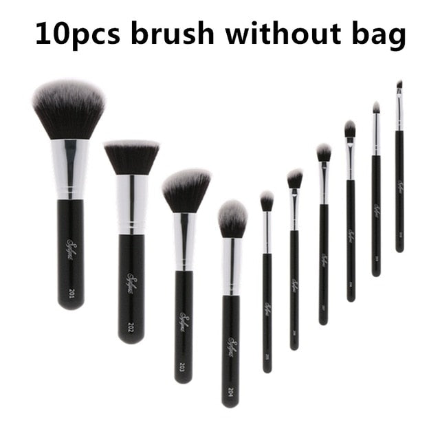 Sylyne makeup brush set 10pcs high quality professional makeup brushes classic black foundation make up brush kit tools.