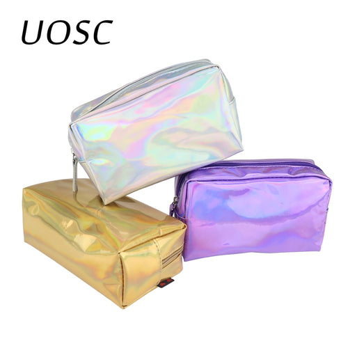 UOSC Laser Cosmetic Bag Fashion Holographic Pencil Case Cosmetic Makeup Pouch Laser Zipper Purse Bag Toiletry Cases