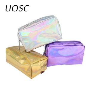 UOSC Laser Cosmetic Bag Fashion Holographic Pencil Case Cosmetic Makeup Pouch Laser Zipper Purse Bag Toiletry Cases