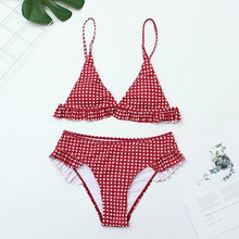 Load image into Gallery viewer, Women Plaid Print Swimsuit Sexy Ruffle Swimwear Brazilian Bathing Suit Bikinis Set Female Summer Halter Beach Wear Biquini