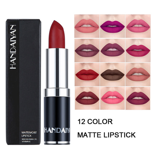 HANDAIYAN 12 Colors Velvet Matte Lipstick Waterproof Pigment Lipstick Long Lasting Lipstick Never Fade Lip Stick Makeup TSLM2