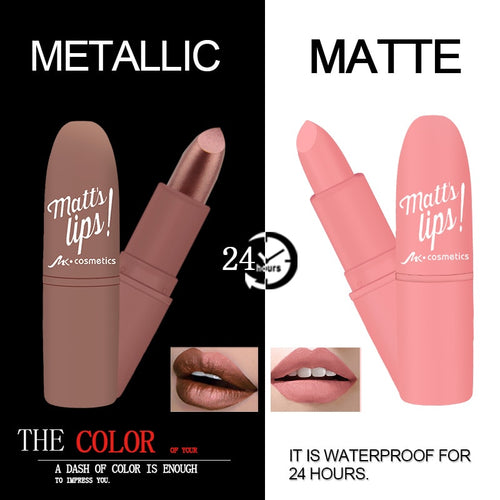 MK Waterproof Long Lasting Metallic Matte Lipstick 16 Colors Lips Makeup Cosmetics Shimmer Velvety Lipgloss Matte Lipstick Batom