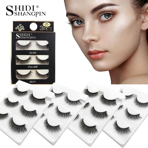 New 1 box 3 pairs Natural Long Eye Lashes 3D Multi-layer Curling Cross False Eyelashes Daily Dating Makeup Tools Fake Eyelashes