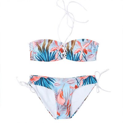 Sexy Printed Bekini Women Blue Leaf Designed Swimwear High Quality Women Swimming Wear Push Up Beachwear