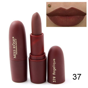 New MISS ROSE Lipstick Matte Waterproof Velvet Lip Stick 18 Colors Sexy Red Brown Pigments Makeup  Beauty