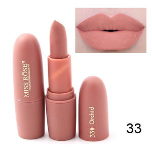 New MISS ROSE Lipstick Matte Waterproof Velvet Lip Stick 18 Colors Sexy Red Brown Pigments Makeup  Beauty