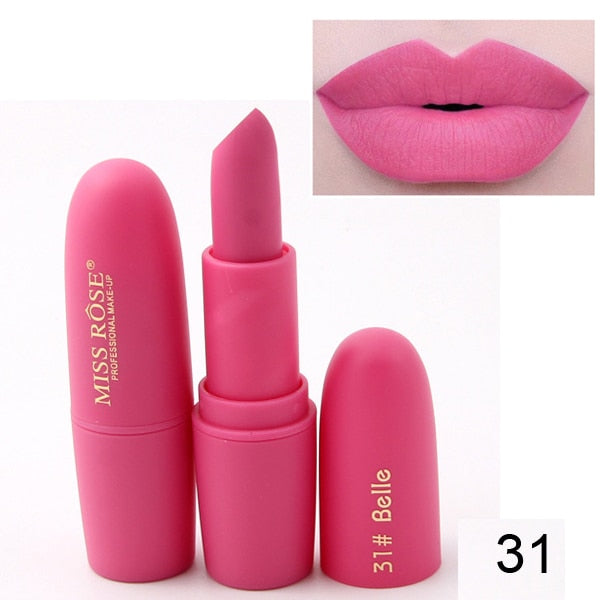 New MISS ROSE Lipstick Matte Waterproof Velvet Lip Stick 18 Colors Sexy Red Brown Pigments Makeup  Beauty