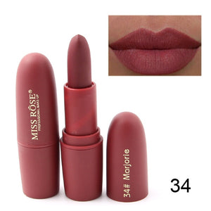 New MISS ROSE Lipstick Matte Waterproof Velvet Lip Stick 18 Colors Sexy Red Brown Pigments Makeup  Beauty