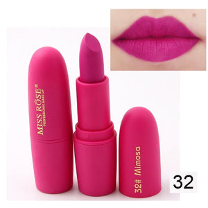 New MISS ROSE Lipstick Matte Waterproof Velvet Lip Stick 18 Colors Sexy Red Brown Pigments Makeup  Beauty