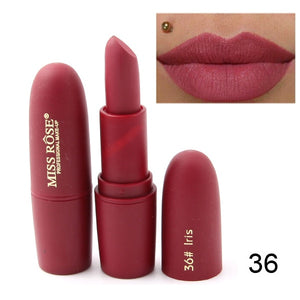 New MISS ROSE Lipstick Matte Waterproof Velvet Lip Stick 18 Colors Sexy Red Brown Pigments Makeup  Beauty