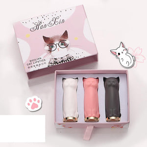 XY Fancy 3 Pcs/set Cartoon Cat Lipstick Makeup Set Waterproof Long Lasting Crystal Moisturizing Lipstick